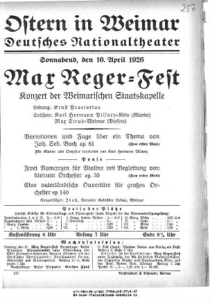 Max Reger-Fest Konzert