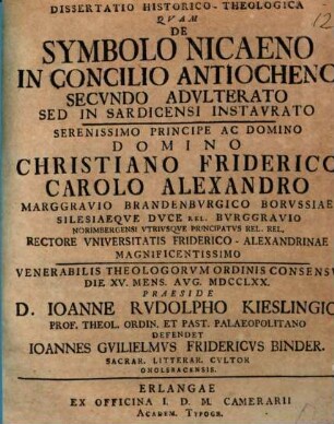 Dissertatio historico-theologica de symbolo Nicaeno in concitio Antiocheno secvndo advlterato, sed in Sardicensi instavrato