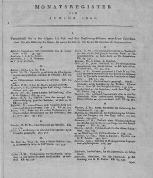 Monatsregister vom Juni 1822