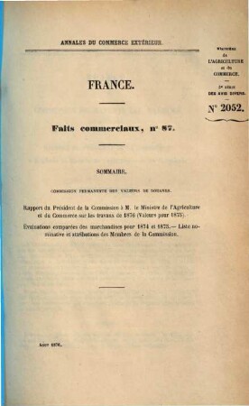 Annales du commerce extérieur. France. Faits commerciaux. 87. 1876