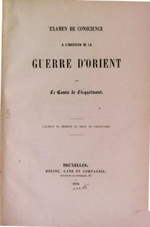 Examen de conscience à l'occasion de la guerre d'Orient