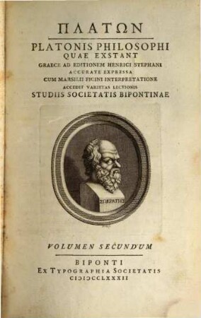 Platōn : Graece Ad Editionem Henrici Stephani Accurate Expressa. Volumen Secundum