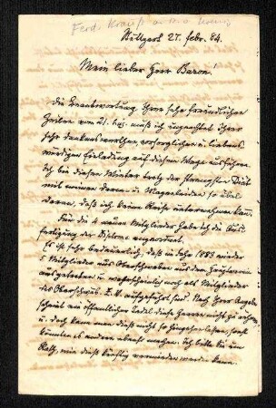 Brief von Ferdinand Krauss an R.v. Koenig