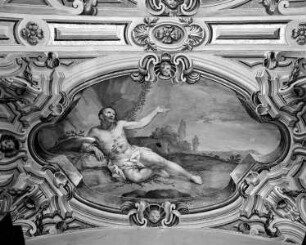 Der heilige Benedikt wirft sich nackt in einen Dornenbusch