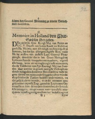 II. Memoire in Holland von Chur-Sachsen übergeben.
