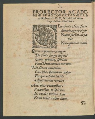 Prorector Academiae Francofurtanae Elias Roberus I. U. D, & Institutionum Imperialium Professor.