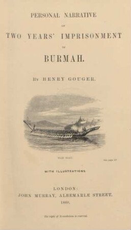 A personal narrative of two years' imprisonment in Burmah, 1824-26 : with illustrations