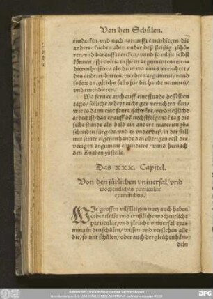 Das XXX. Capitel. Von den järlichen universal/ und wochentlichen particular examinibus.