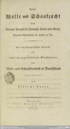 Über Wolle und Schaafzucht