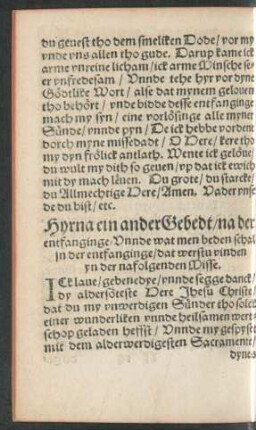 Hyrna ein ander Gebedt/ na der entfanginge ...