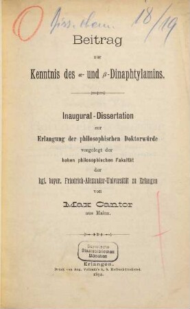 Beitrag zur Kenntnis des [Alpha]- und [Beta]-Dinaphtylamins ...