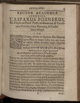 Rector Academiæ Jenensis. Casparus Posnerus [...]