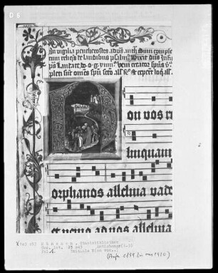 Graduale in zwei Bänden und ein dazugehöriges Antiphonar — Antiphonar aus dem Münchner Clarissinenkloster — Initiale N (on vos), Folio 1recto