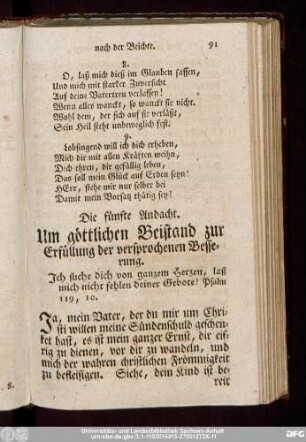 Die fünfte Andacht. Um göttlichen Beistand zur Erfüllung der versprochenen Besserung.