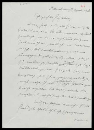 [Brief von Otto Selz an Julius Bahle vom 27. Dezember 1938]