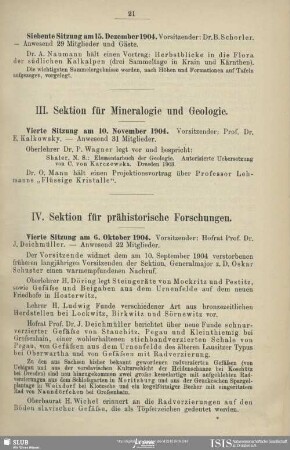 III. Sektion für Mineralogie und Geologie