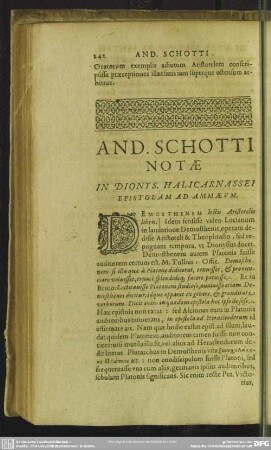 And. Schotti Notae In Dionys. Halicarnassei Epistolam Ad Ammaeum