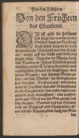 Von den Früchten des Glaubens.