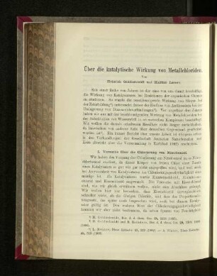 Über die katalytische Wirkung von Metallchloriden