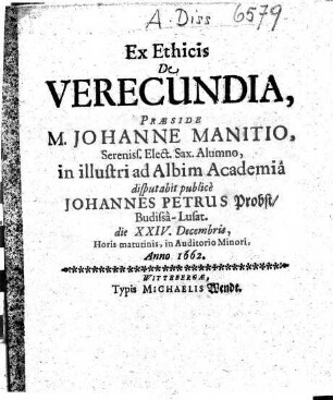 Ex Ethicis De Verecundia