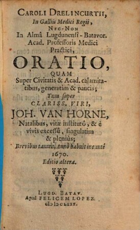 Oratio super civitatis et Acad. calamitatibus