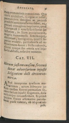 Cap. VII. Utrum iustam causam soventi liceat adversarium iniuste litigantem dolo circumvenire.