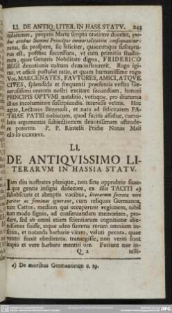 LI. De antiquissimo literarum in Hassia statu