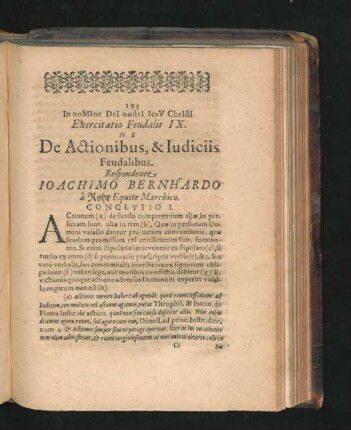 Exercitatio Feudalis IX. De Actionibus, & Iudiciis Feudalibus. Respondente Ioachimo Bernhardo a Rohr.