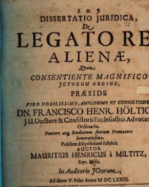 Diss. iur. de legato rei alienae