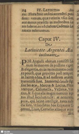 Caput IV. De Latinitate Argentei Aeui inclinante