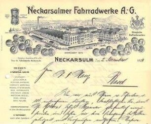 Briefbogen der "Neckarsulmer Fahrradwerke A.-G." (NSU) mit Firmenansicht