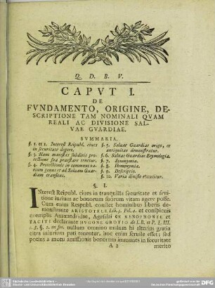 Caput I. De Fundamento, Origine, Descriptione Tam Nominali Quam Reali Ac Divisione Salvae Guardiae