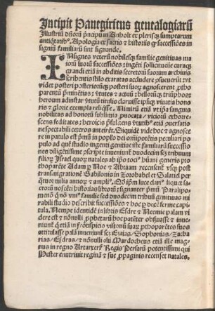 Incipit Panegiricus genealogiarum Illustrium dominorum principum in Anholt ex plerisque sumptarum antiquitatibus.