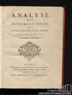 Analyse Des Infiniment Petits, Pour L'Intelligence Des Lignes Courbes
