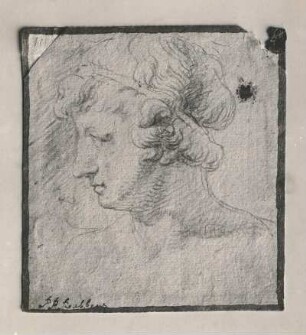 Lockenkopf mit Stirnband : Lockenkopf mit Stirnband. Zeichnung (vor 1640; P. P. Rubens)