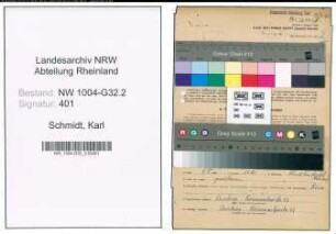 Entnazifizierung Karl Schmidt , geb. 05.09.1887 (Verw.Angestellter)