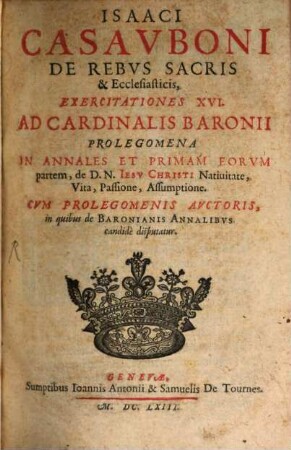 Exercitationes 16 de rebus sacris et ecclesiasticis