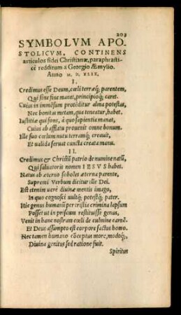 Symbolum Apostolicum, Continens articulos fidei Christianae, paraphrastice redditum a Georgio Amylio.