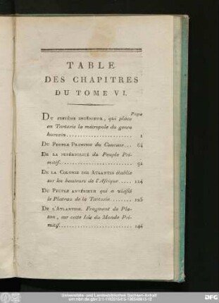 Tables Des Chapitres Du Tome VI.