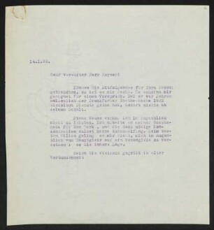 Brief von Gerhart Hauptmann an Rudolf Kayser