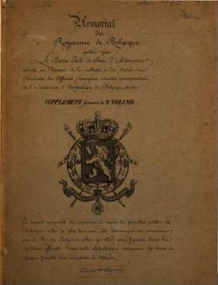Armorial du Royaume de Belgique : Supplement formant le 2 volume