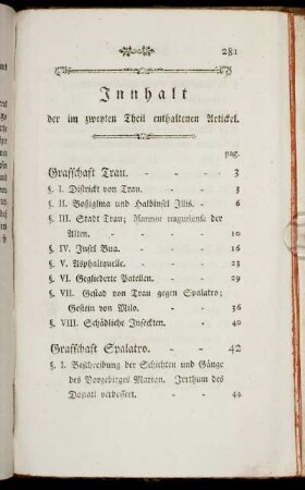 Innhalt der im zweyten Theil enthaltenen Artickel.