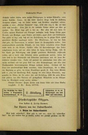 Psychologische Skizzen : zur Theorie von der Aufmerksamkeit