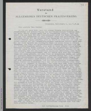 Brief von Helene Lange an Hedwig Goetze