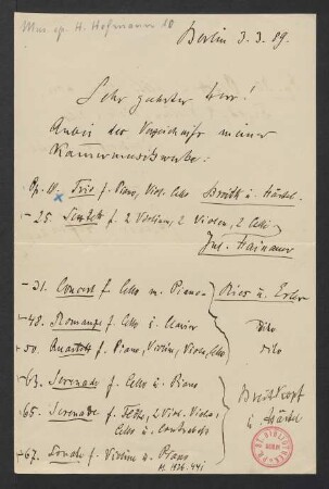 Brief an Albert Heinrich Payne : 03.03.1889