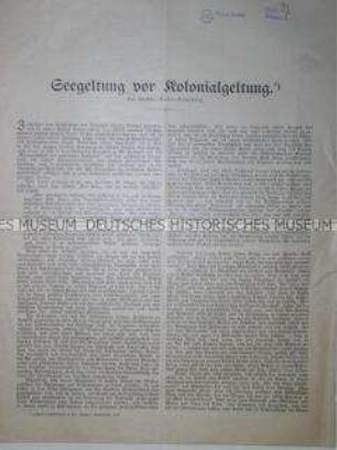 Flugschrift "Seegeltung vor Kolonialgeltung"