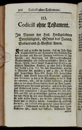 III. Codicill ohne Testament.