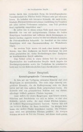 Erster Hauptteil. Kristallographische Untersuchungen.