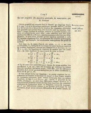 Sur une propriété des éqautions générales du mouvement;