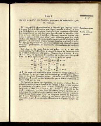 Sur une propriété des éqautions générales du mouvement;